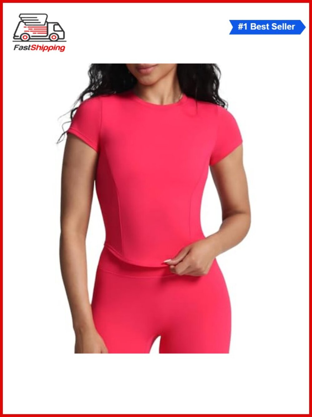 Aoxjox GEO Short Sleeve Crew Neck Crop Top Seamless Workout Tee